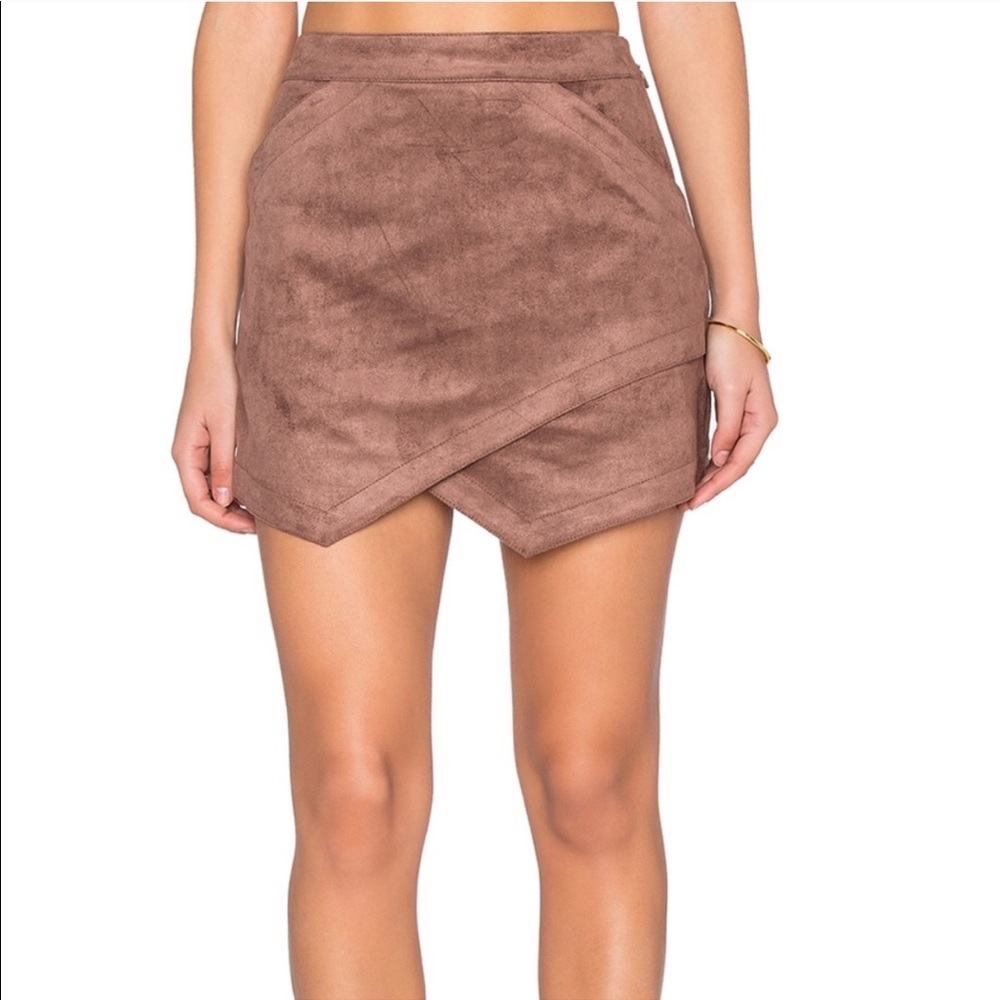 BCBG Suede Wrap Mini Skirt Tan